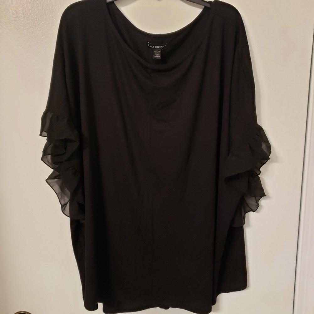 Lane Bryant black short sleeve blouse with ruffle